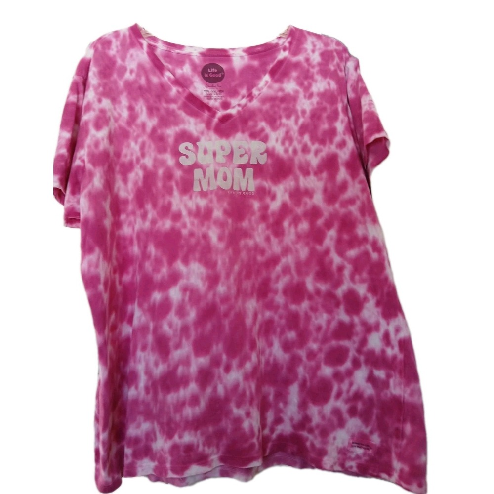 Life Is Good T-shirt Super Mom Crusher Tee Womens Plus Size XXL‎ Pink Tie Dye